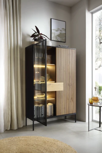 Witryna SENTO WTSZ104  LED| Cashmere I Czarny /Dąb Wotan   