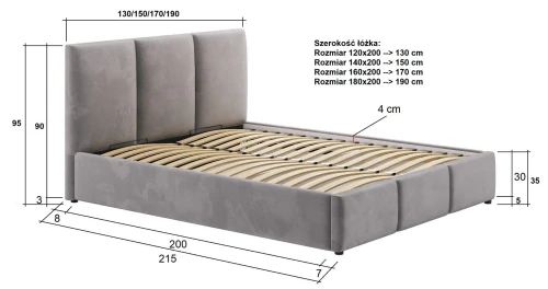 Łóżko 120x200 Tapicerowane Cosenza Welur Beżowe + Pojemnik 