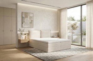 Łóżko kontynentalne Lima z pojemnikiem, materacem i toperem  