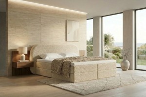 Łóżko kontynentalne Atti z pojemnikiem, materacem i toperem  