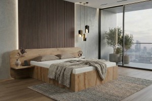 Łóżko Aria z półkami  + Materac+ Stelaż Metalowy Podnoszony | Kolory do wyboru  