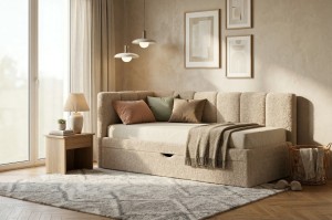 Łóżko tapicerowane z pojemnikiem Traona