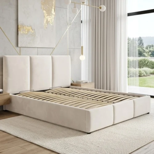 Łóżko 160x200 Tapicerowane Cosenza Welur Ecru