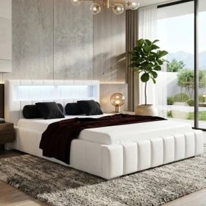 Łóżko 160x200 Tapicerowane Malaga + Pojemnik + LED I Tkanina Madryt 920 ( Outlet -14149)