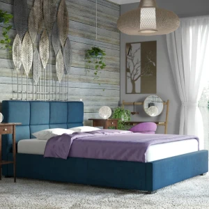 Łóżko 180x200 Tapicerowane Como + Pojemnik Welur Lazurowe (Outlet K-102)