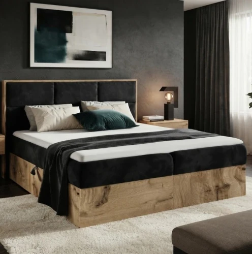  Łóżko kontynentalne 180x200 Ravelo z pojemnikiem, materacem i toperem || Matt Velvet 99 (Outlet 39541)