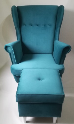 Fotel Skandynawski Z 5 Guzikami Uszak 5 + Podnóżek - Kolory I Tkaniny Do Wyboru Dostawa 0Zł