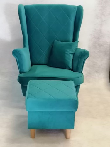 Fotel Skandynawski Uszak 4 Przeszywany + Podnóżek - Kolory I Tkaniny Do Wyboru Dostawa 0Zł